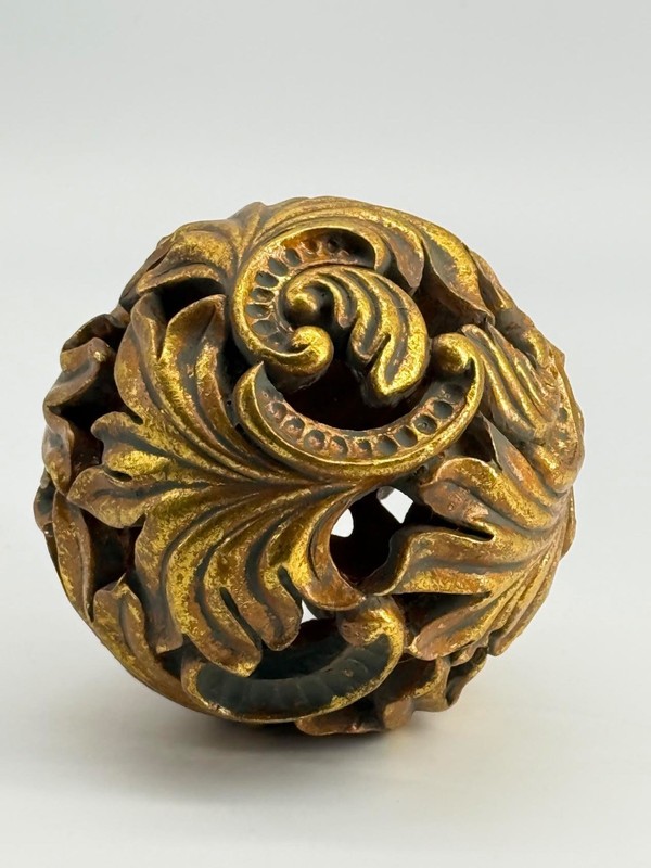 Decorative Ball Sphere Orb Gold Leaf Finish Pierced 4″ Home Decor Bowl Filler