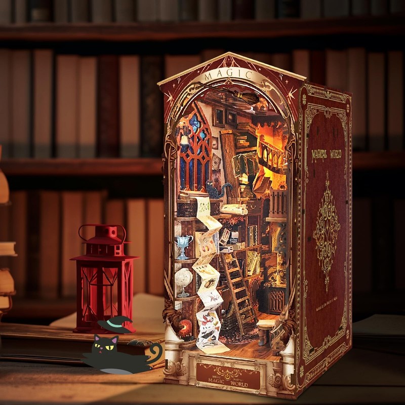 DIY Book Nook Kit - Wooden DIY Bookend Dollhouse w/LED Lights gallery