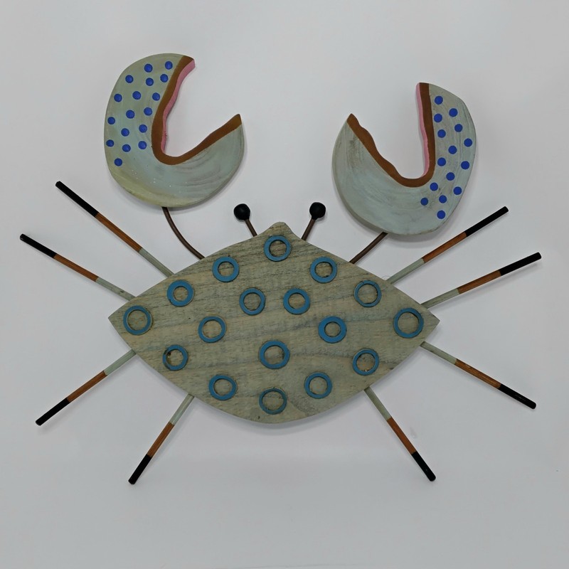 Upcycled Large Blue Crab Made From Beach Wood Debris Handpainted & Ready To Hang