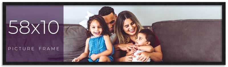 58×10 Frame Black Real Wood Picture Frame Width 0.75 inches | Interior Frame Dep