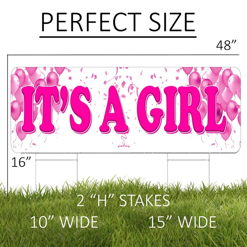 Its A Girl Congratulations Baby Gender Reveal Yard Sign, Stakes, 48x16 Inch gallery