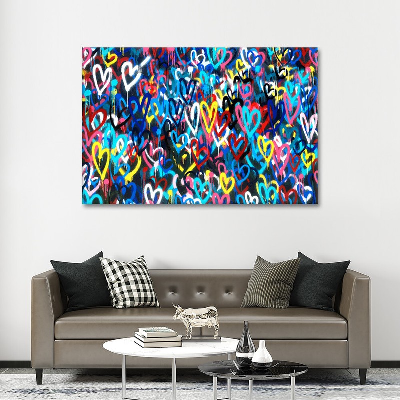 BANKSY LOVE HEARTS Wall Art Canvas Framed Print Graffiti Street Pop Art Gift gallery