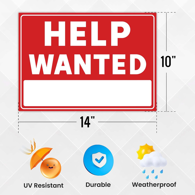 2PC Help Wanted Sign, 14 Inches by 10 Inches - 20 Mil Polystyrene Plastic - Now gallery