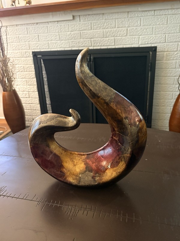 Modern Abstract Resin Sculpture Gold Burgundy Bronze Black 13″ Freestanding