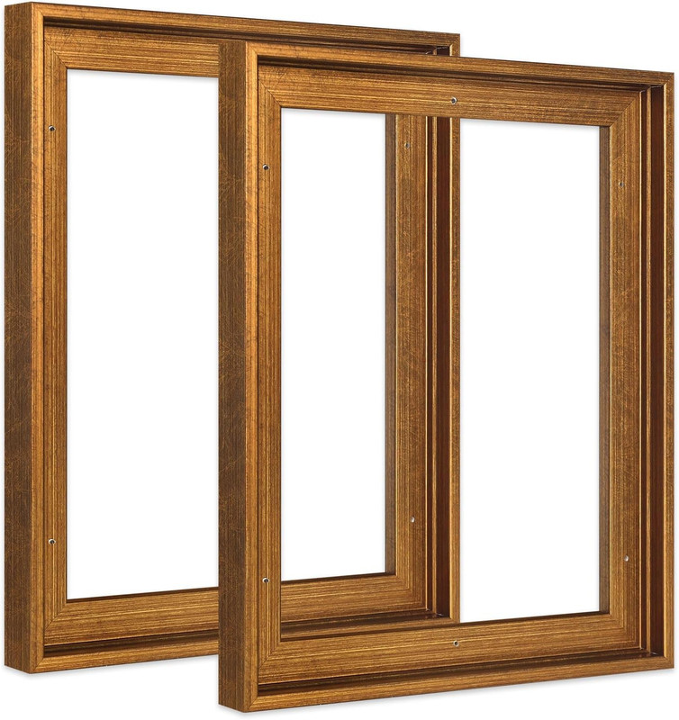 Gold Floating Frame for 16X20 Canvas Oil Paintings, 2 Pack Canvas Frames with 0.