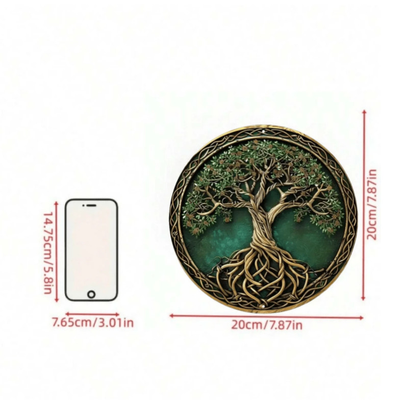 Celtic Tree Of Life Flat Metal Round Sign, Size: 19.81x19.81cm, Vintage Metal Wa gallery