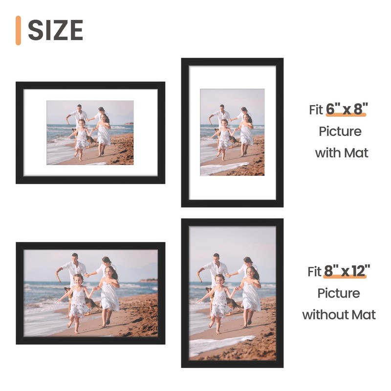 Set of 5 8x12 Picture Frame Display Pictures 6x8 with Mat or 8 x 12 Without gallery