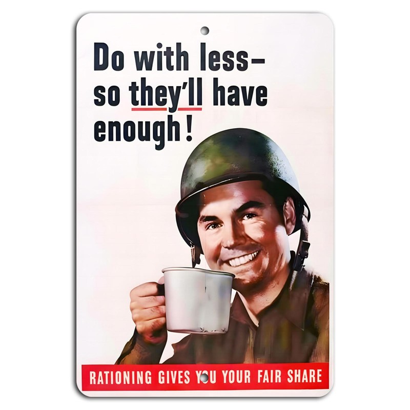 Rationing Metal Sign Aluminum Vintage Patriotic World War II 8x12 Inches