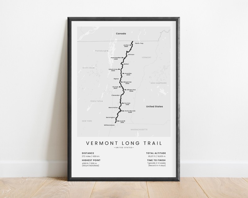 Vermont Long Trail Print | The Long Trail Thru Hike Map | Green Mountain Hike