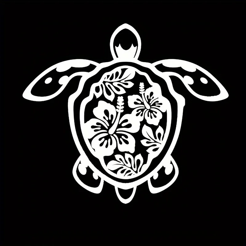 A Turtle Sticker - Vinyl Self Adhesive Car Sticker with Hawaiian Floral Design，D