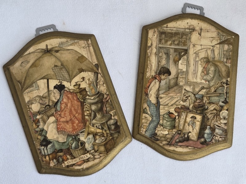 Vintage Anton Pieck Mini Wall Plaques Set 2 Dutch Village Scenes 5.5” X 3.5″