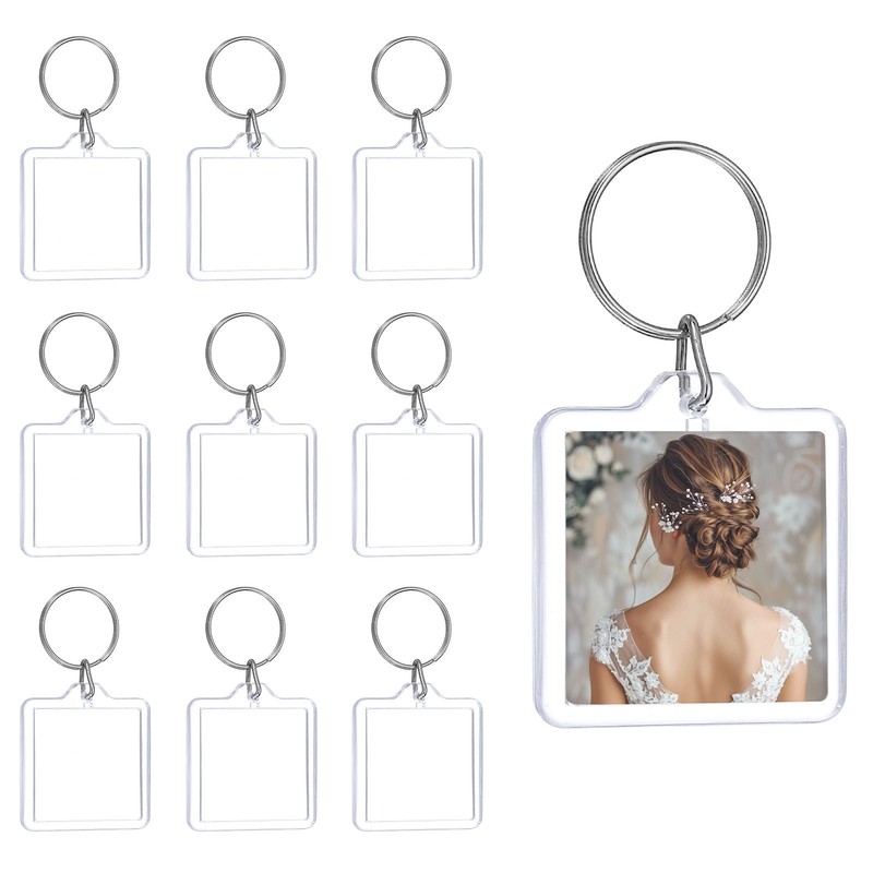 10 Pcs Photo Frame Keyring, 1.6 x 1.6 Inch Square Photo Keychains
