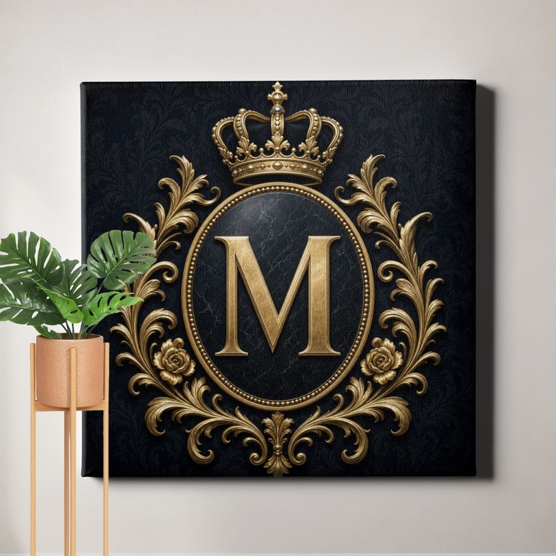 Monogram Crest Crown Initial Wall Art personalized letter emblem style