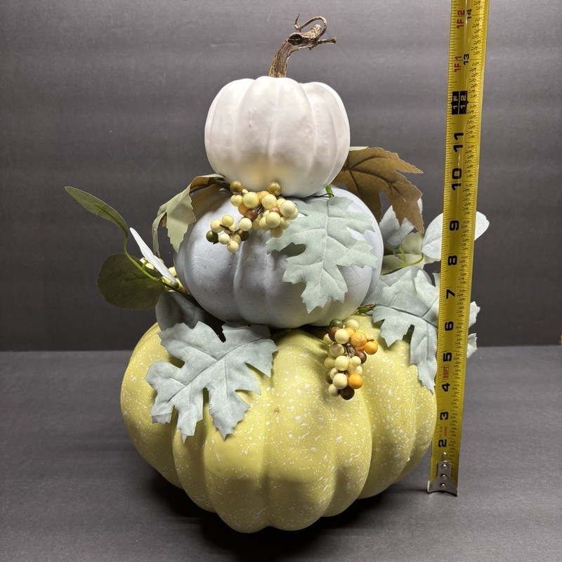Artificial Pumpkin Fall Decor  – Stacked Pumpkins with Berries & Leaves gallery