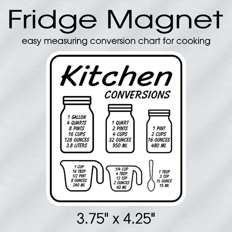 Kitchen Cooking Measurements Conversion Chart Magnet 3.75″ x 4.25″ Easy To Read
