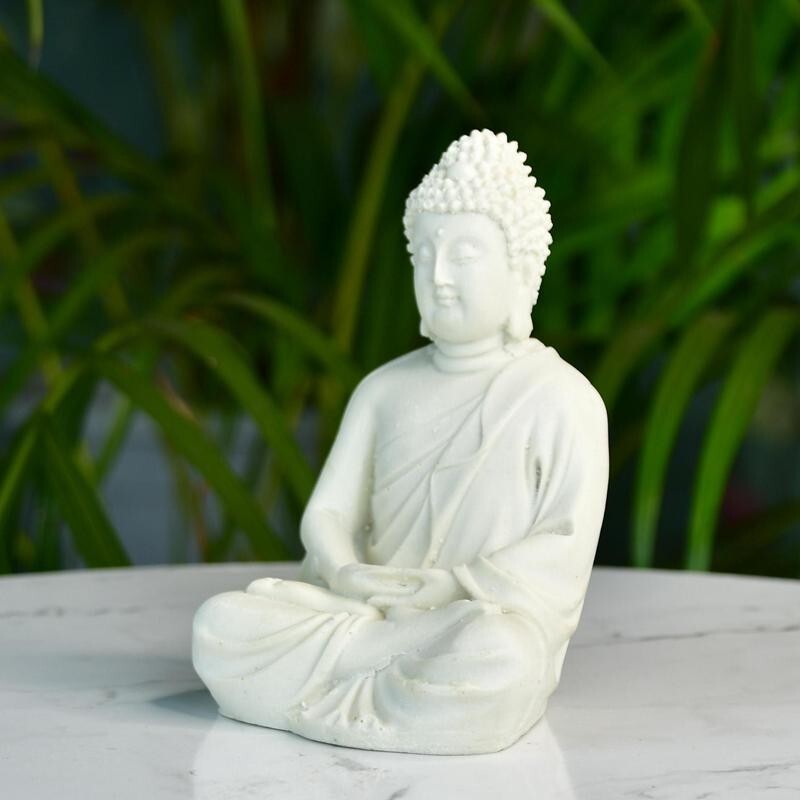 Sowpeace White Resin Buddha Figurine, 9cm Table Decor & Gift – Set of 1