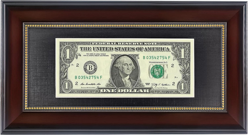 Mahogany Dollar Bill Frame Black Mat Display 4×9 Picture without Mat Real Glass