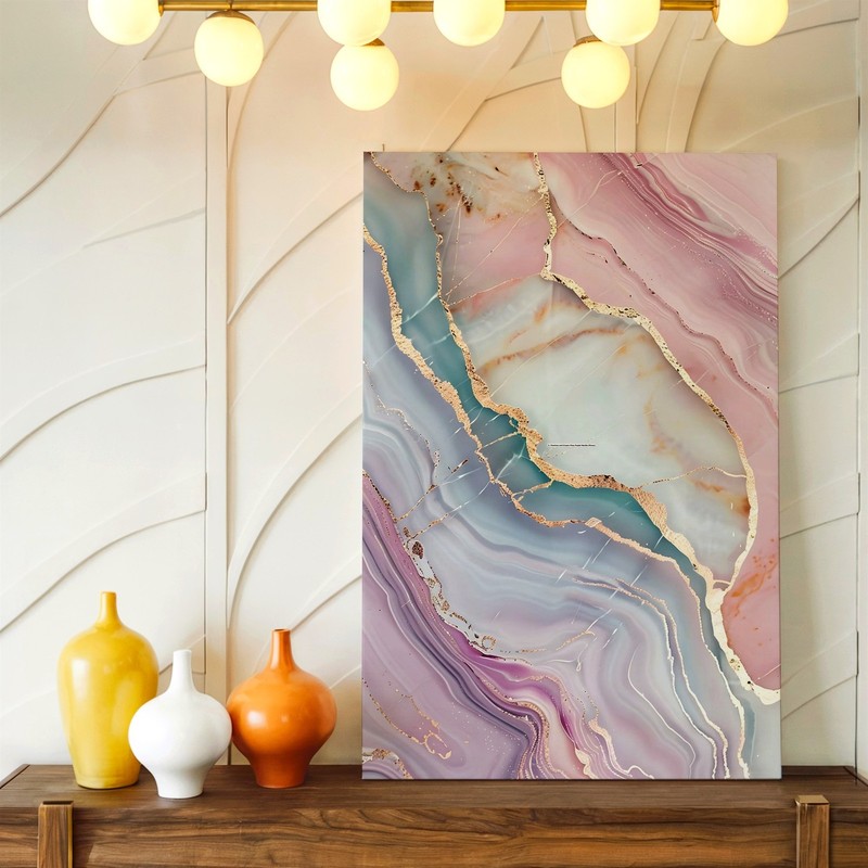 Wall Art Pink Blue Abstract Marble Agate Canvas Print Gold Vein Decor 30x60 gallery