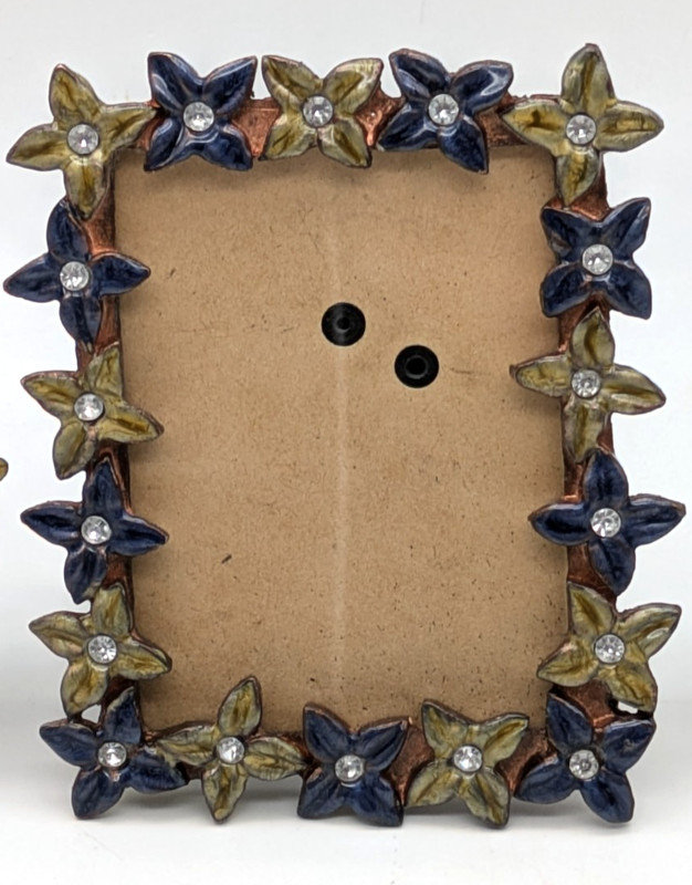 3 Pier 1 Imports Jeweled Enamel Metal Picture Frames Flowers Blue Green Copper gallery