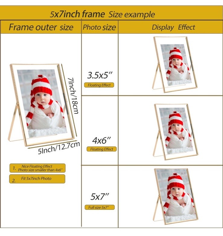 Concepts Gold Beaded Floating Easel Metal Picture Frame 5x7 For 3x5 or 4x6 Photo gallery