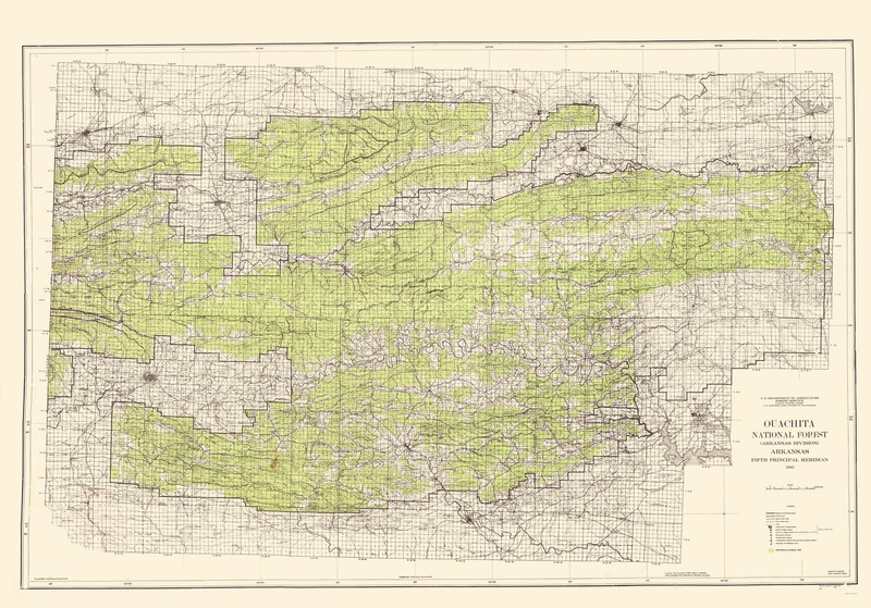 Topographical Map – Ouachita National Forest Arkansas – USGS 1945 – Vintage