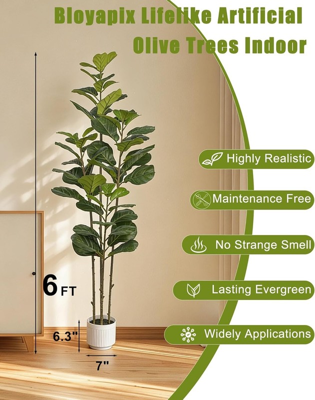 6FT Artificial Fiddle Leaf Fig Tree Large Faux Ficus Tree with White Planter gallery