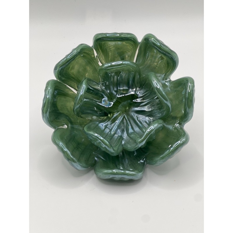 Vintage Green Art Glass Floral Sculpture Decorative Display Piece