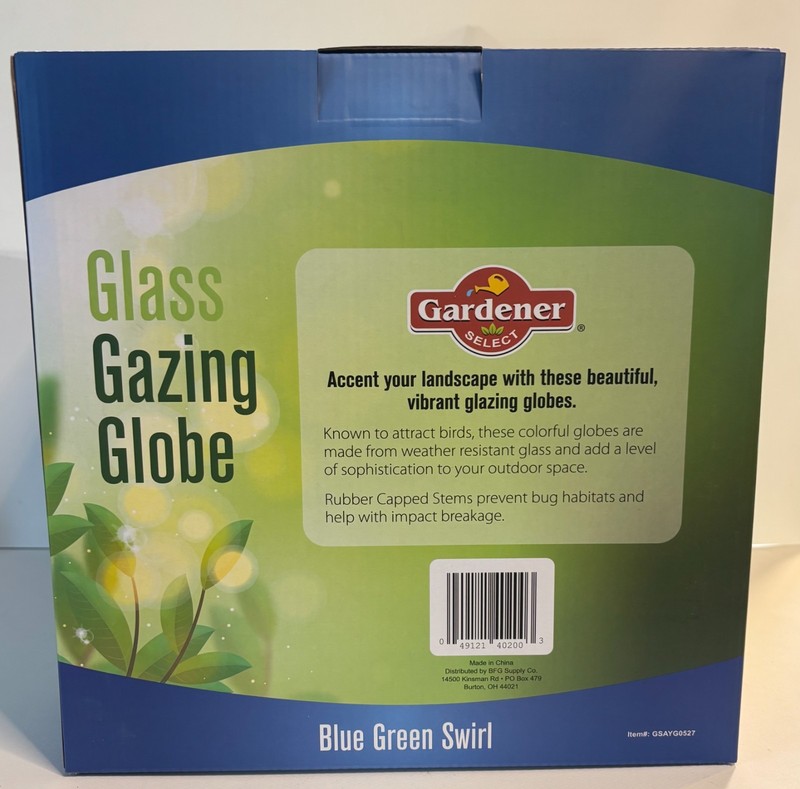 NEW Glass gazing globe blue green swirl abstract yard art 10x10" gallery