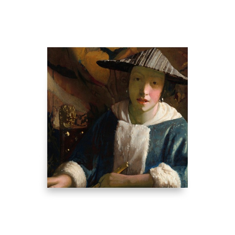 Vintage Johannes Vermeer Girl with a Flute Wall Art Dutch Portrait Painting