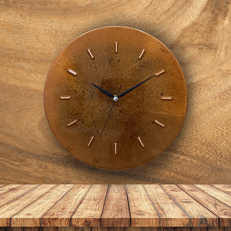 Handmade Rusty Patina Copper Wall Clock Farmhouse Mid Century Modern Wall Decor