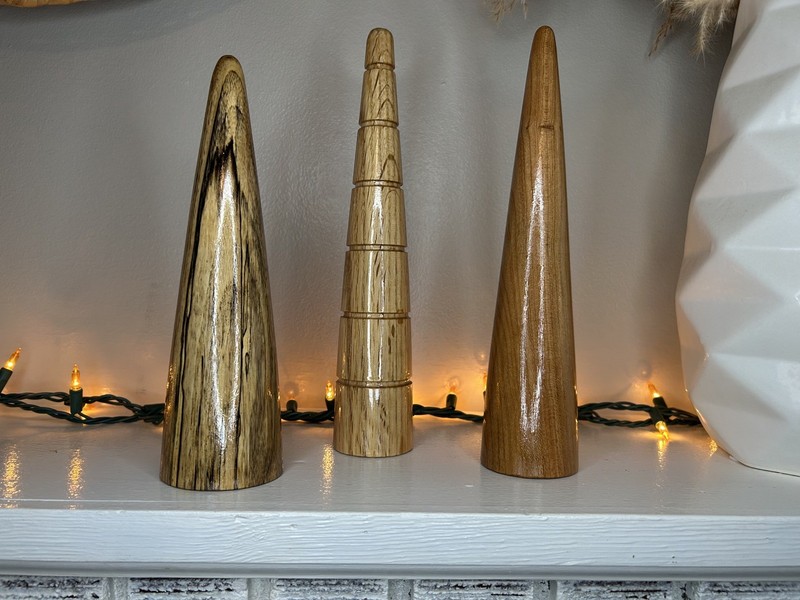 3 Hand Crafted Wood Turned Rustic Trees Mixed Wood Turned Table Top Tree NEW gallery