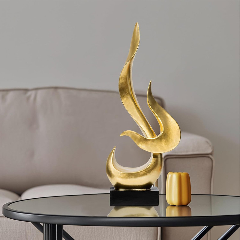 Gold Fire Flame Sculpture, Modern Abstract Resin Statue, Art Statue Home Decor f gallery