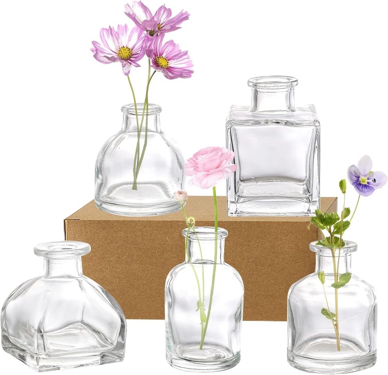 Adorable 10 Mini Clear Glass Vases - Perfect for Short Flower Arrangements gallery