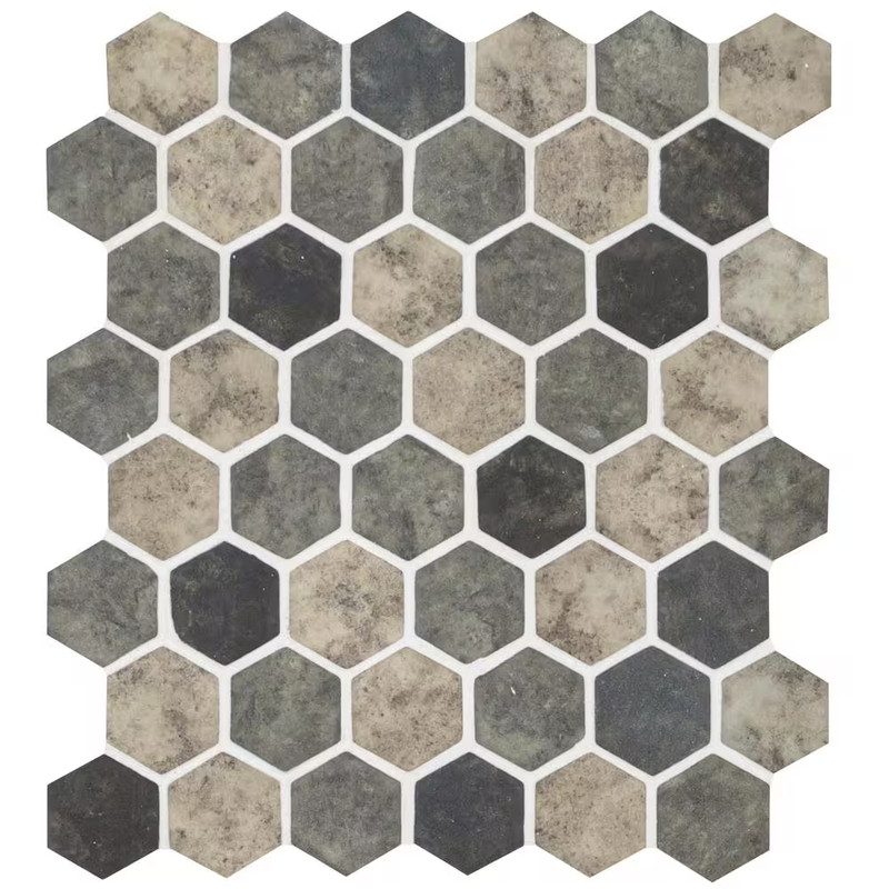 Urban Tapestry 2 In. Hexagon 12 In. X 12 In. X 0.24 In. Recycled Glass Mesh-Moun