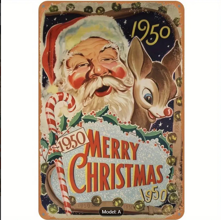 Retro Metal Sign Santa Rudolph 1950 Merry Christmas Vintage Style gallery