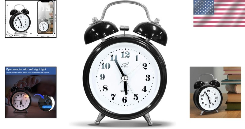 Vintage Twin Bell Alarm Clock with Night Light - Essential for Heavy Sleepers gallery