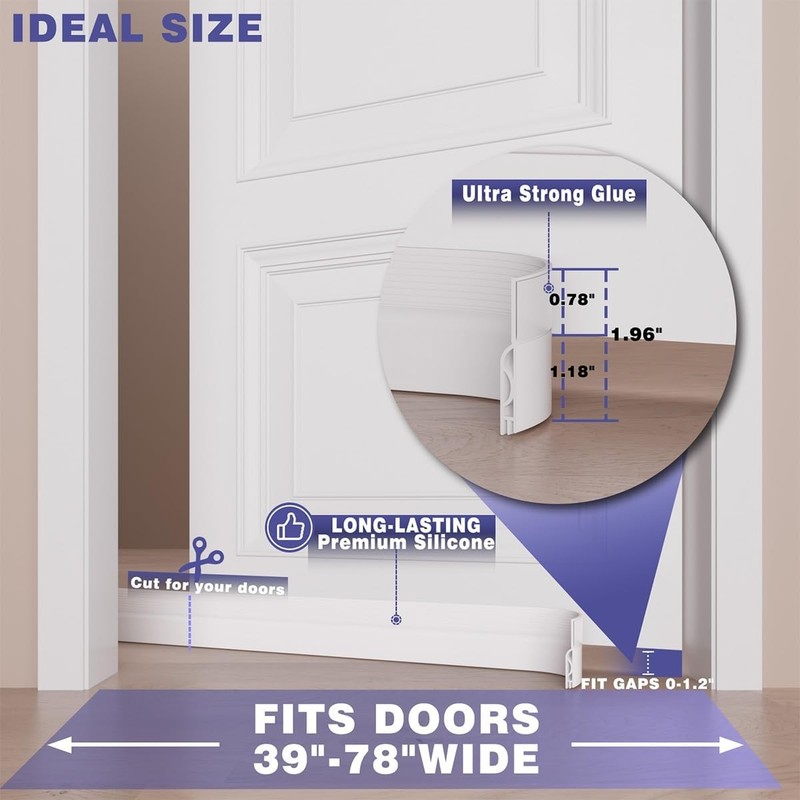 Door Draft Stopper,Adjustable Door Sweep for Bottom of Door,Silicone Weather Str gallery