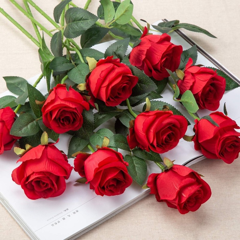 10pcs Artificial Rose Flowers Long Stem Fake Silk Roses for DIY Wedding Bouqu... gallery