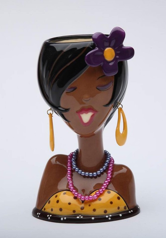 Ceramic African American Glam Girl Makeup Brush Holder, Home Décor, Gift for Her gallery