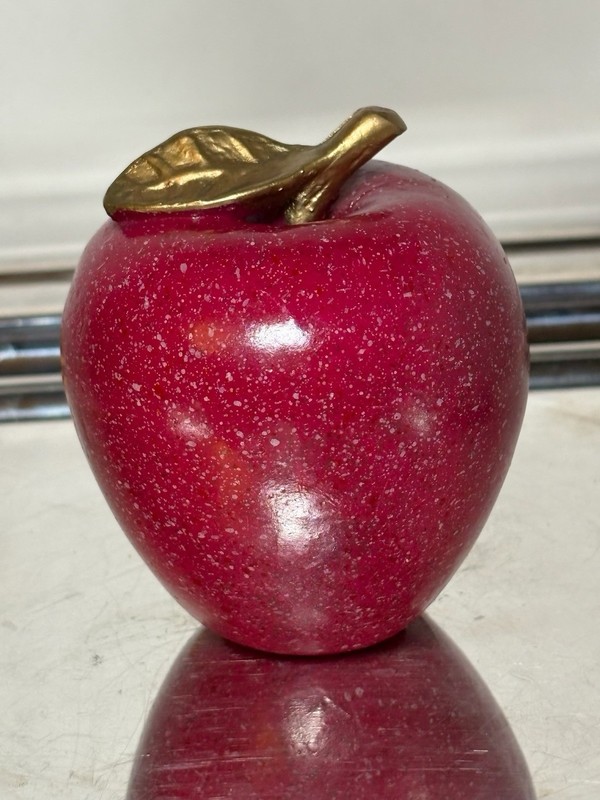 Red Decorative Apple Gold Leaf Stem Resin Hollywood Regency Decor