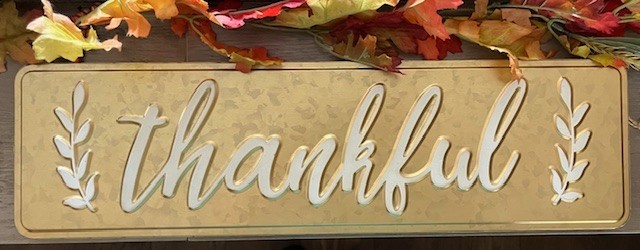 NEW!~Gold & White Metal Box Sign ~ “Thankful” ~ Fall/Harvest/Autumn