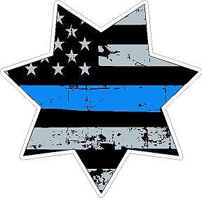 Thin Blue Line Distressed Flag 7 pt Badge Reflective Vinyl Decal Police Deputy