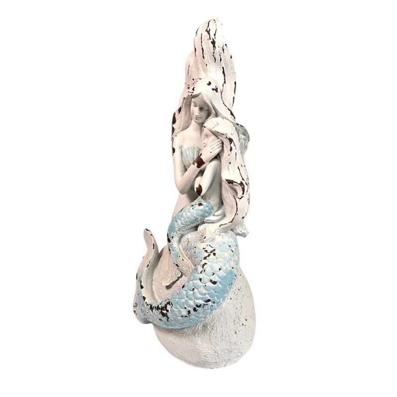 Mermaid Mother Child Figurine Undersea Fantasy Resin Statue Coastal Rustic Beach gallery