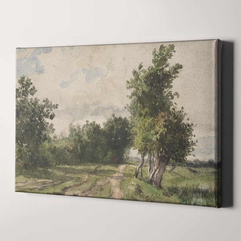 English Countryside Vintage Landscape Country Neutral Green Canvas Wall Print
