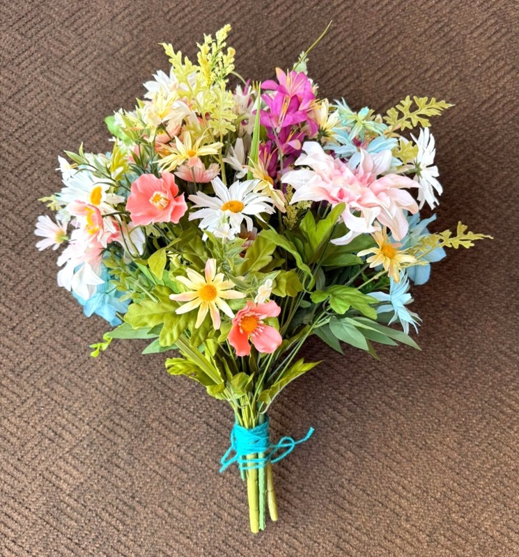 Artificial Mixed Floral Bouquet Multicolor Daisies Hydrangeas Upcycled and New gallery