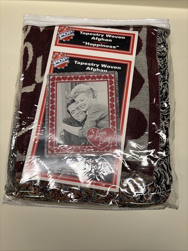 “I Love Lucy” Tapestry Woven Afghan American Pop Made USA RARE 50”x60” Happiness