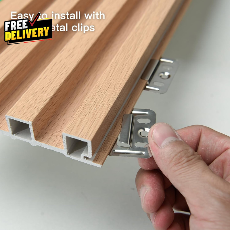 8 Pack WPC Acoustic Slat Wall Panels 96x6 Oak Modern Interior Decor gallery