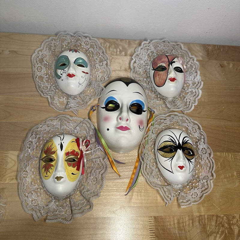 Vintage Venetian Style Lace Trim Wall Masks Bundle of 5 Decorative