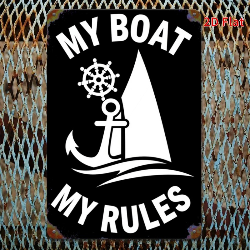 Nautical Metal Sign My Boat My Rules Vintage Anchor Ship Wheel Hanging Decor gallery