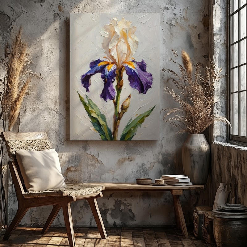 Purple And White Iris Flower Botanical Canvas Wall Art Textured Floral Print gallery